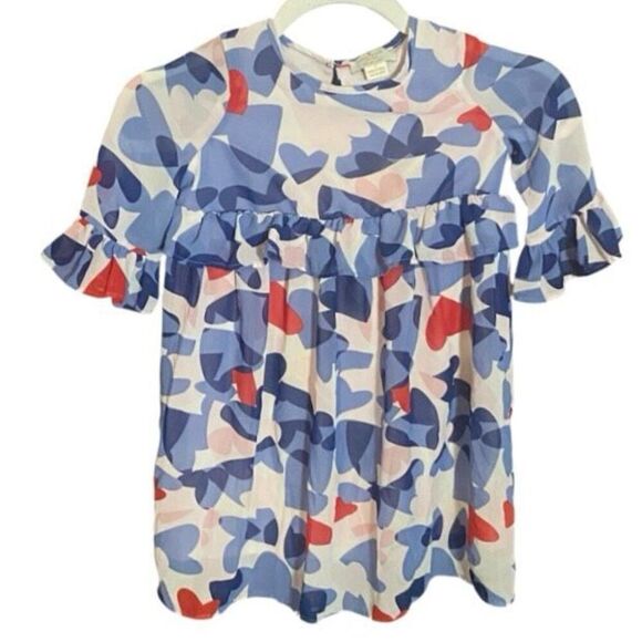 Kate Spade New York Girls Heart Print Dress Size 6 Multicolor Ruffle Sleeve Dres - Picture 2 of 6